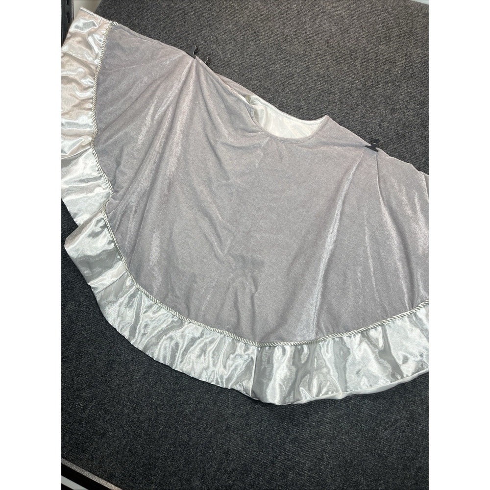 42" Gray Silver Fringe Christmas Tree Skirt Winter Satin Sift Classic Quiet Rich